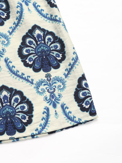 Printed Ruffled Cap Sleeves Midi Dress