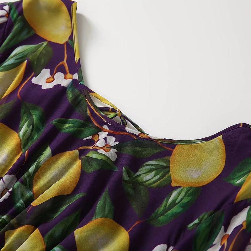 Bohemian Lemon Print Backless Maxi Dress