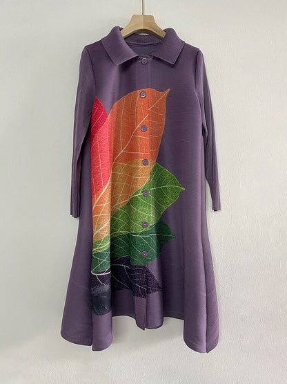 Miyake Pleated Color Block Long Sleeve Shirt Dress