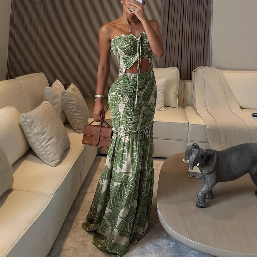 Printed Halter Neck Cutout Maxi Dress