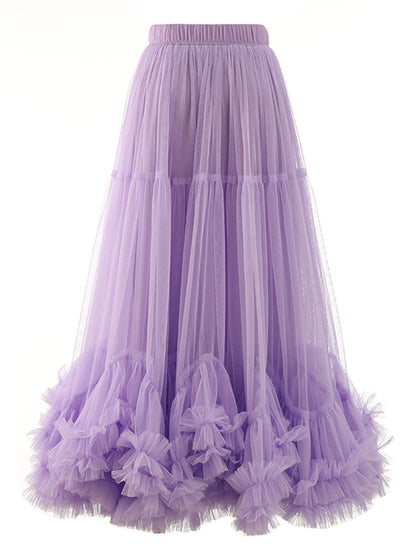 Mesh Ruffle Hem A-Line Skirt