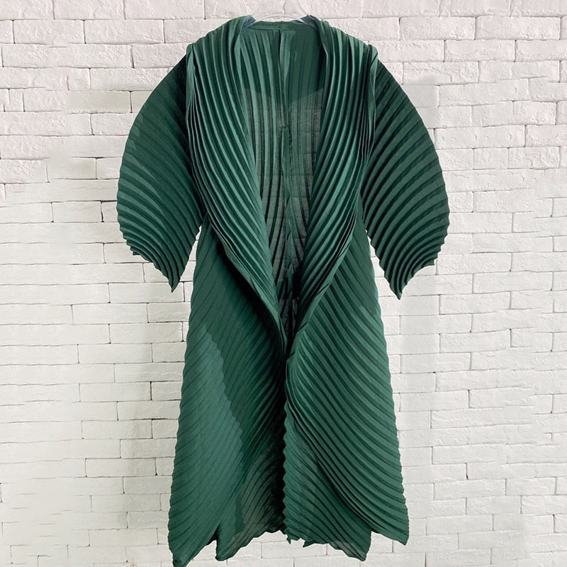 Miyake Pleated Irregular Mid-length Trench Coat