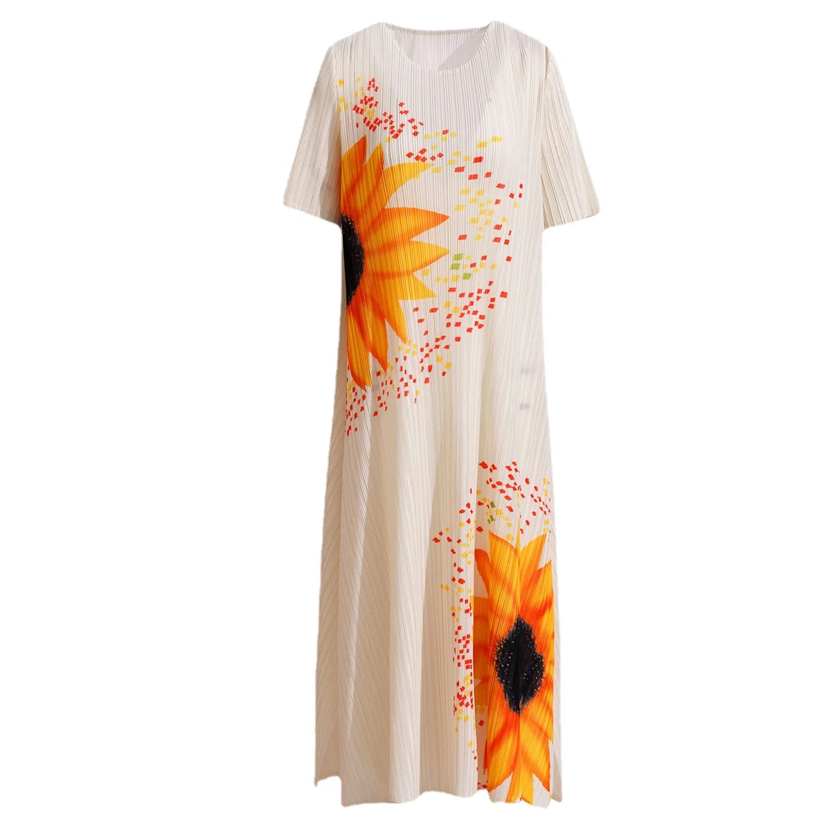 Miyake Pleated Sunflower Midi Dress