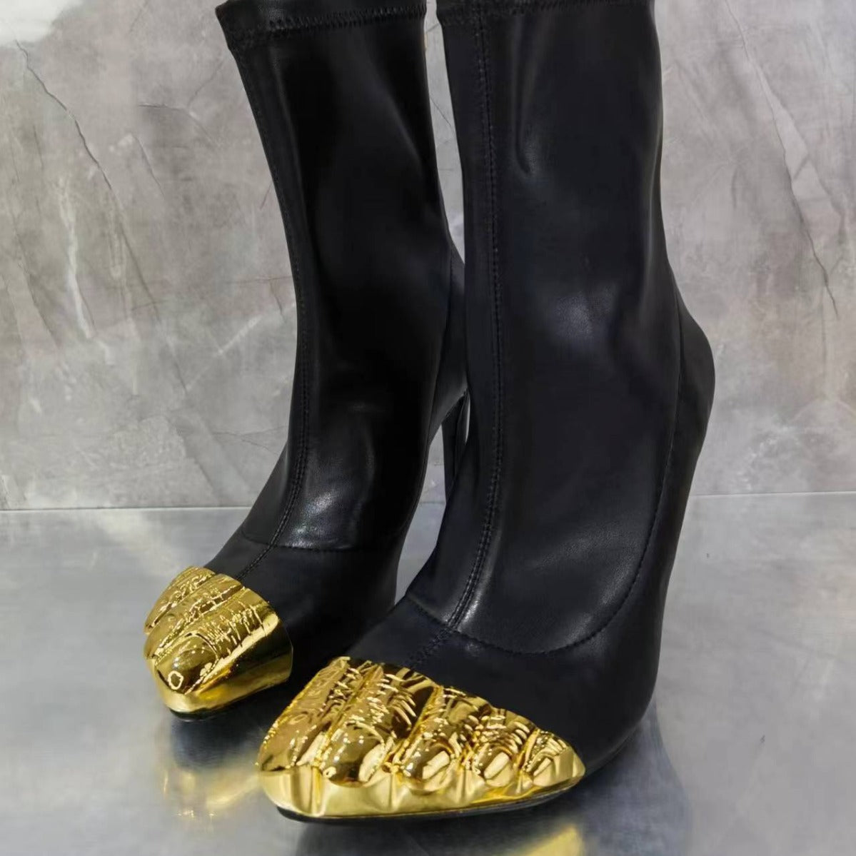 Gold Toe Stiletto Heel Mid-Calf Boots