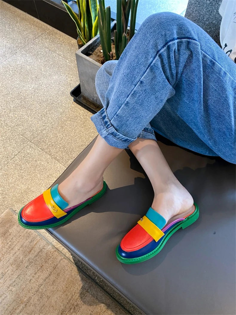 Color Block Round Toe Platform Loafers