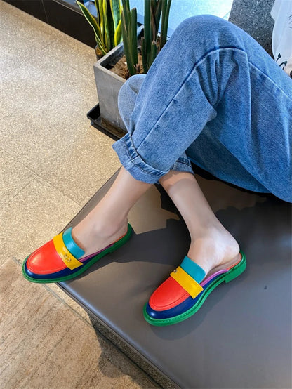 Color Block Round Toe Platform Loafers