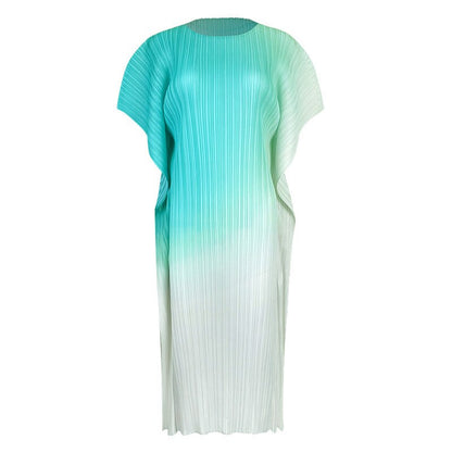 Miyake Pleated Gradient Batwing Sleeve Dress