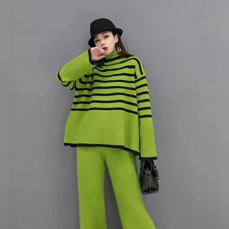 Knitted Raglan Sleeve Sweater and Pants Set