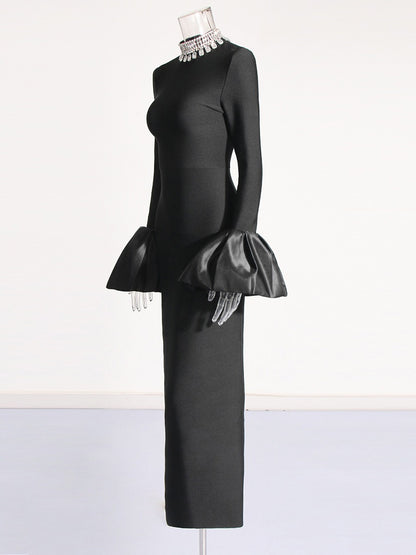 Rhinestone Turtleneck Long Sleeve Bandage Dress