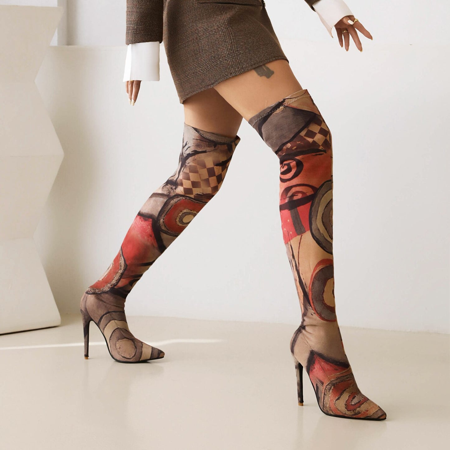 Printed Over-the-Knee Ultra-High Heel Boots