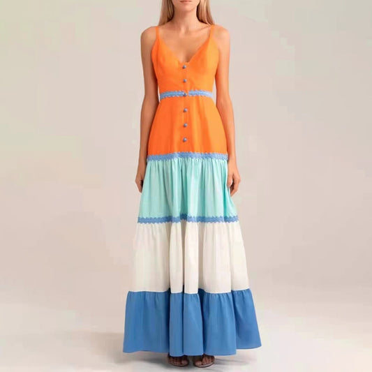 Contrast Color Block Sleeveless Maxi Dress