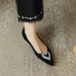 Crystal Heart Pointed Toe Button Heel Shoes