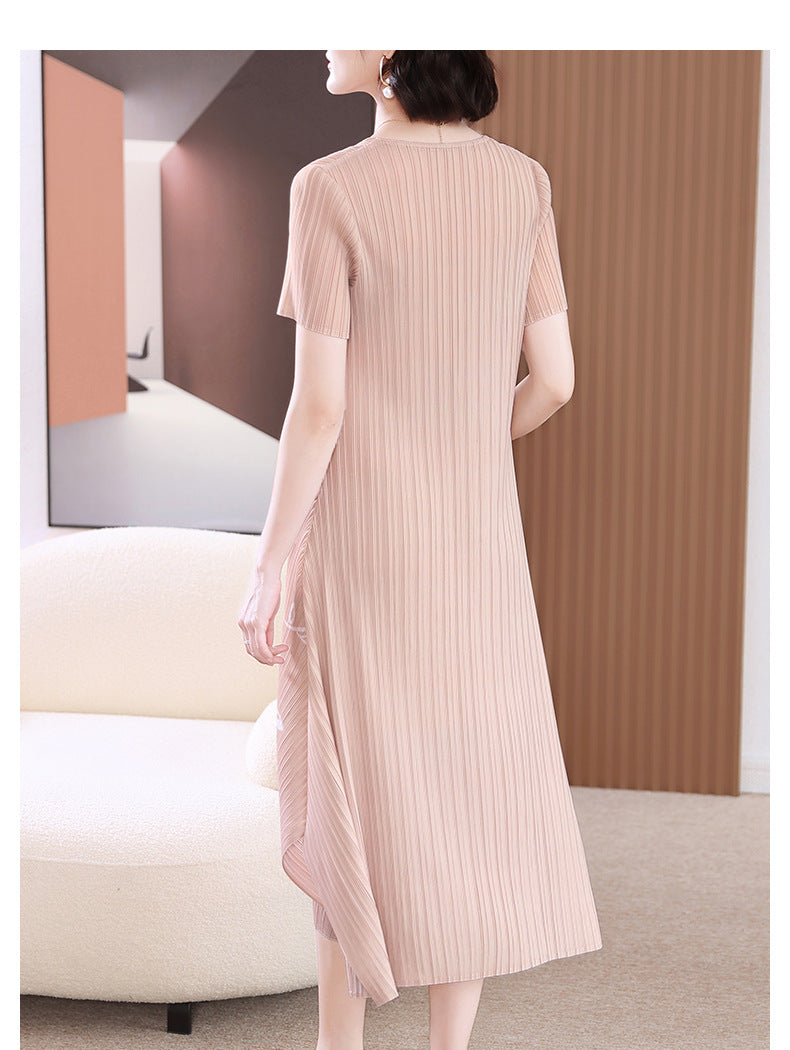 Miyake Pleated Printed Short-Sleeved Midi Dress