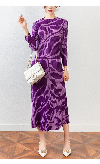 Miyake Pleated Color Block Printed Midi Dress