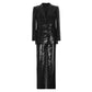 Sequined Blazer and Wide Leg Pant Suit Set