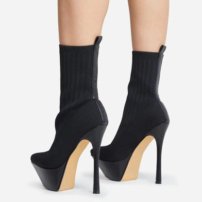 Pointed Toe Stiletto Heel Sock Boots