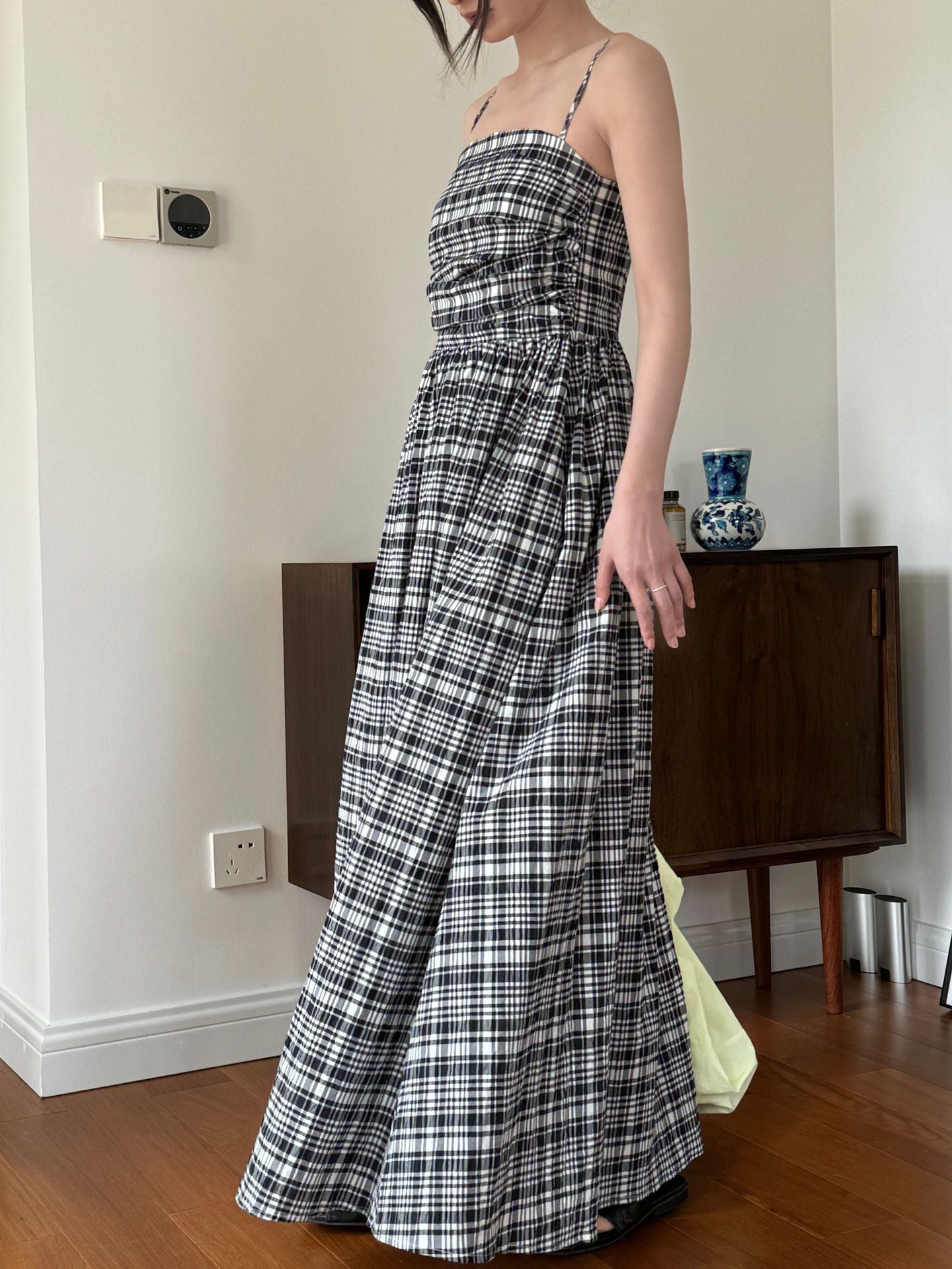 Checkered Sleeveless A-Line Maxi Dress