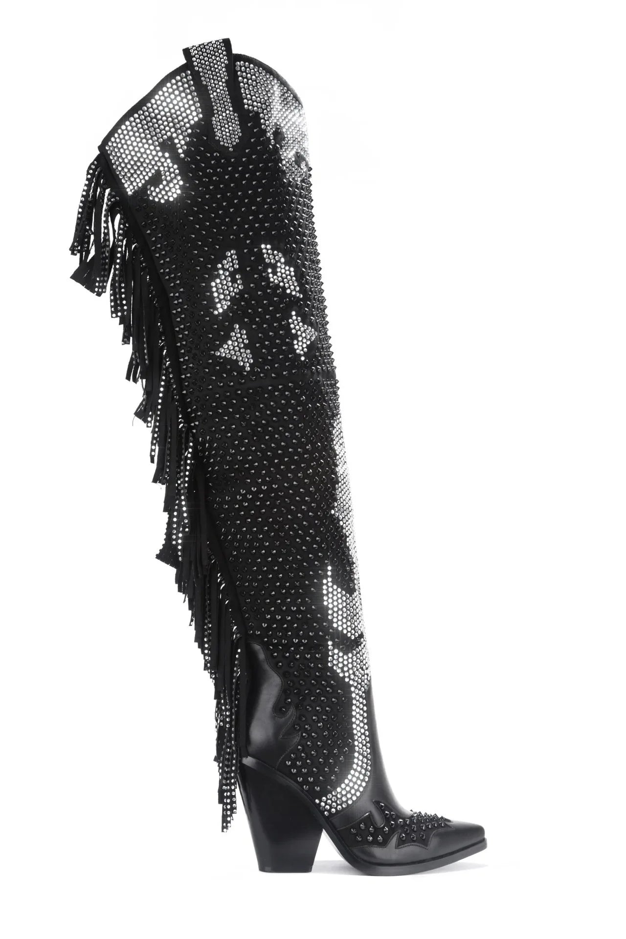 Crystal Tassel Pointed Toe Over-the-Knee Boots