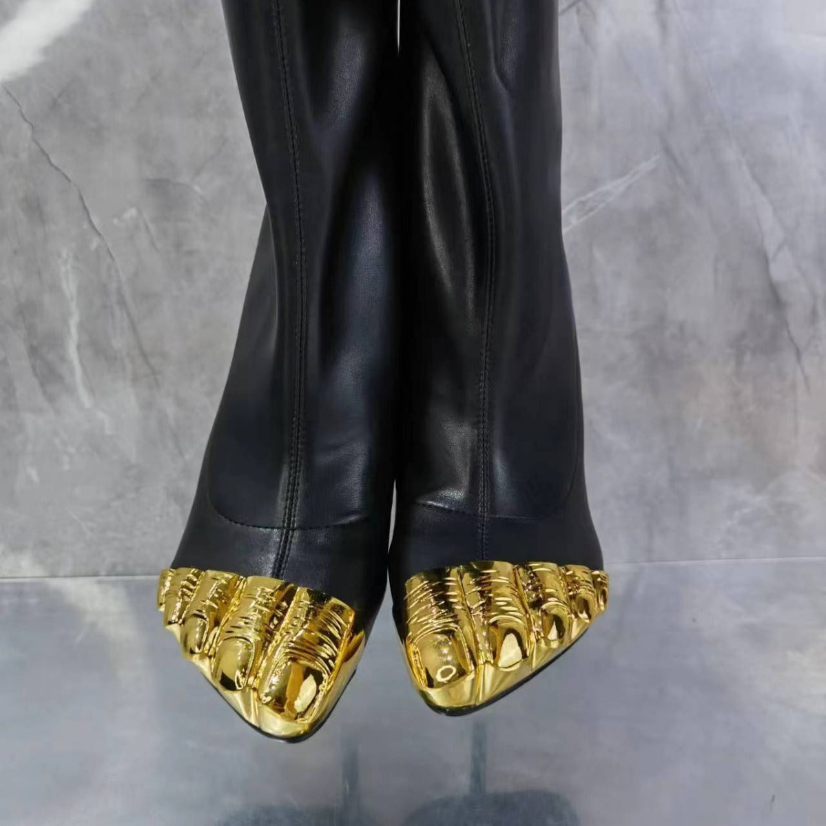 Gold Toe Stiletto Heel Mid-Calf Boots