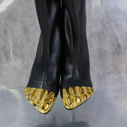 Gold Toe Stiletto Heel Mid-Calf Boots