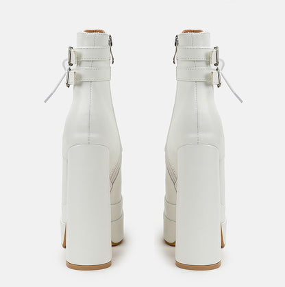 Lace-Up Block Heel Platform Mid-Calf Boots