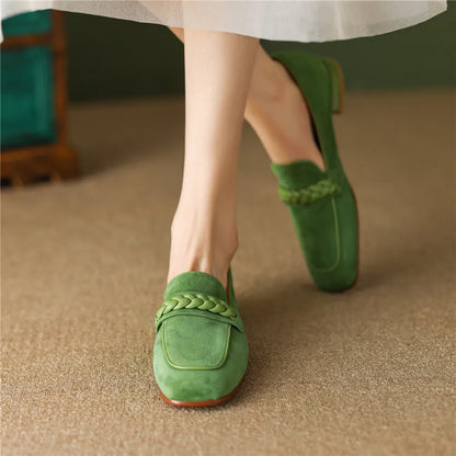 Woven Strap Round Toe Loafers