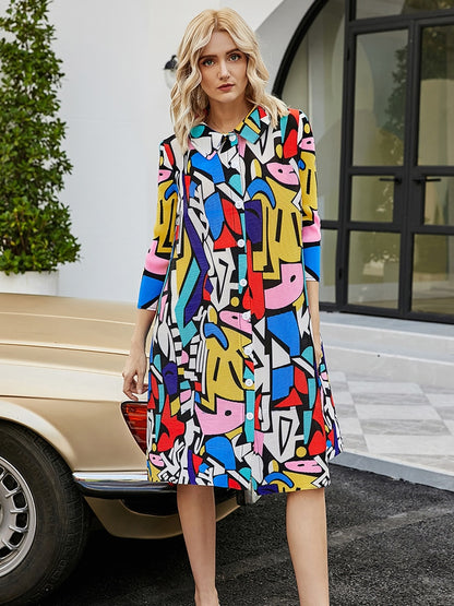 Miyake Pleated Geometric Print Midi Dress