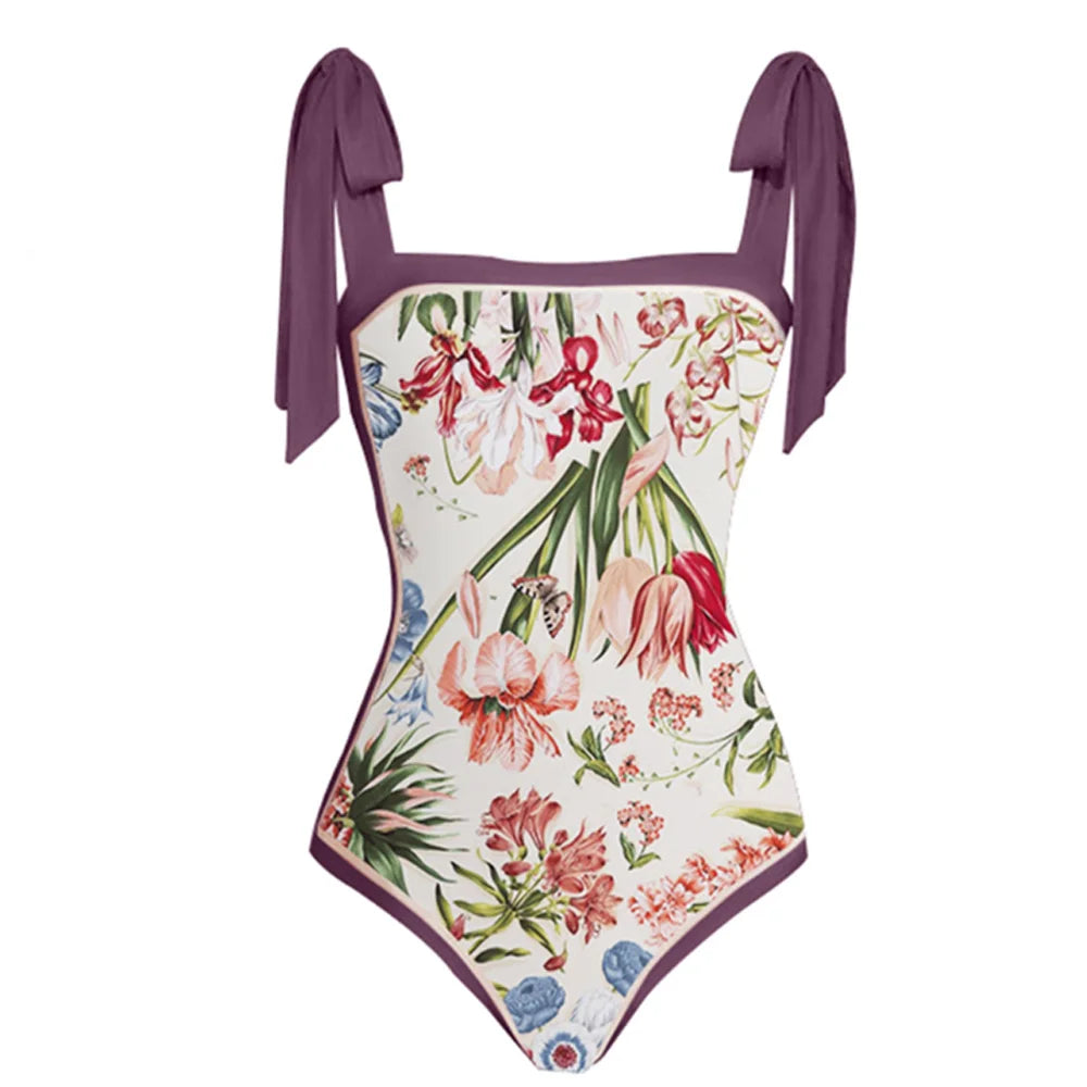 Retro One-Piece Swimsuit with Skirt