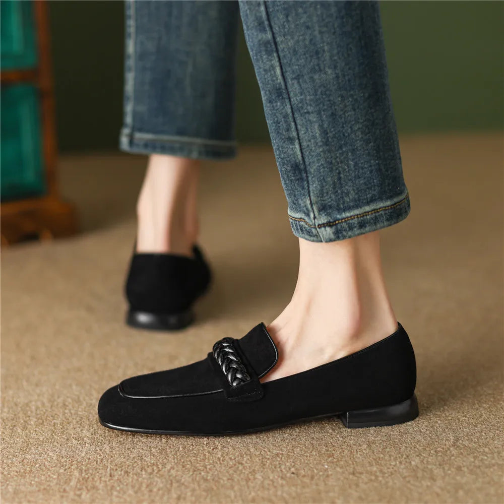 Woven Strap Round Toe Loafers