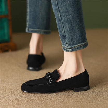 Woven Strap Round Toe Loafers