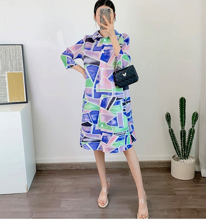 Miyake Pleated Oversize Shirt Dress