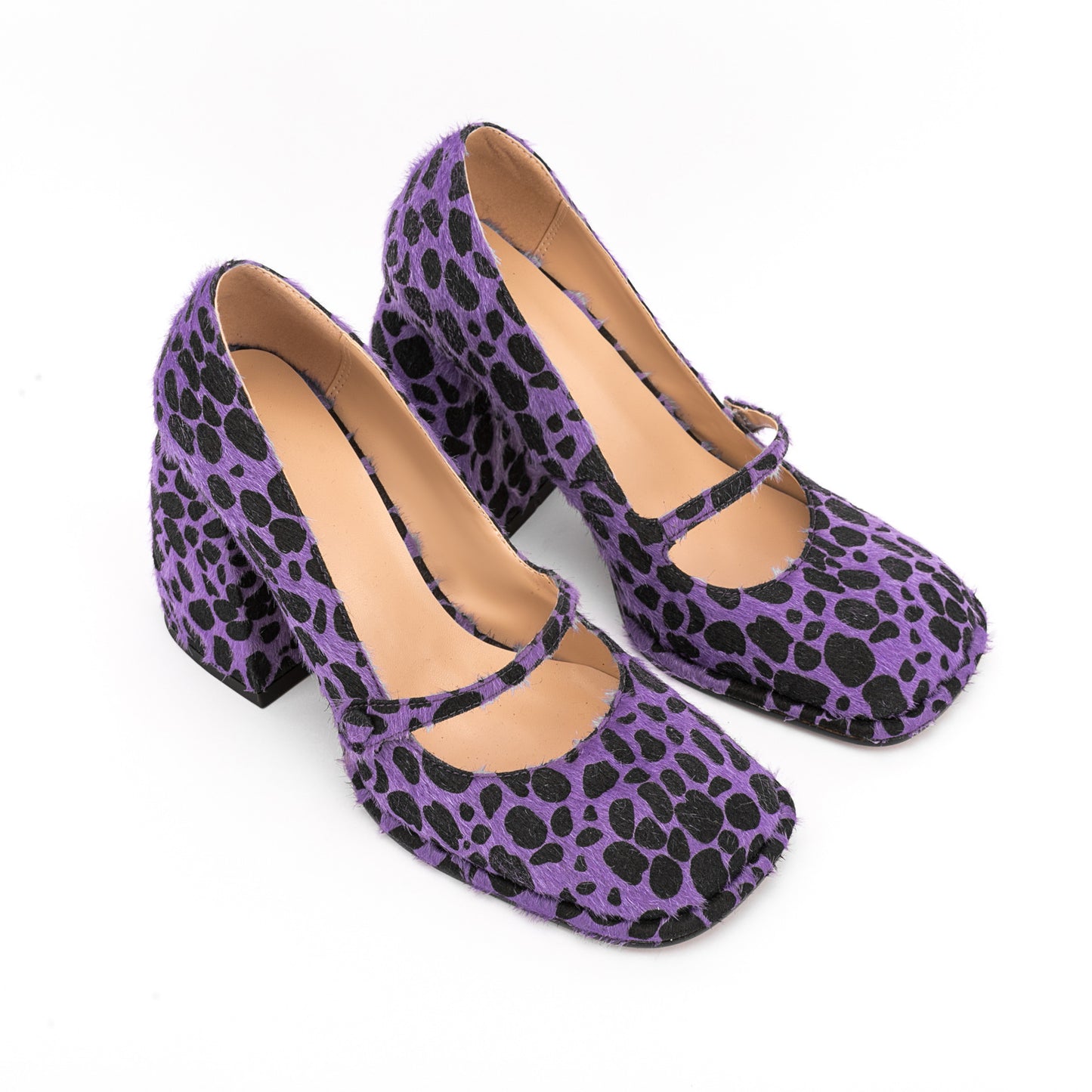 Leopard Square Toe Block Heel Shoes