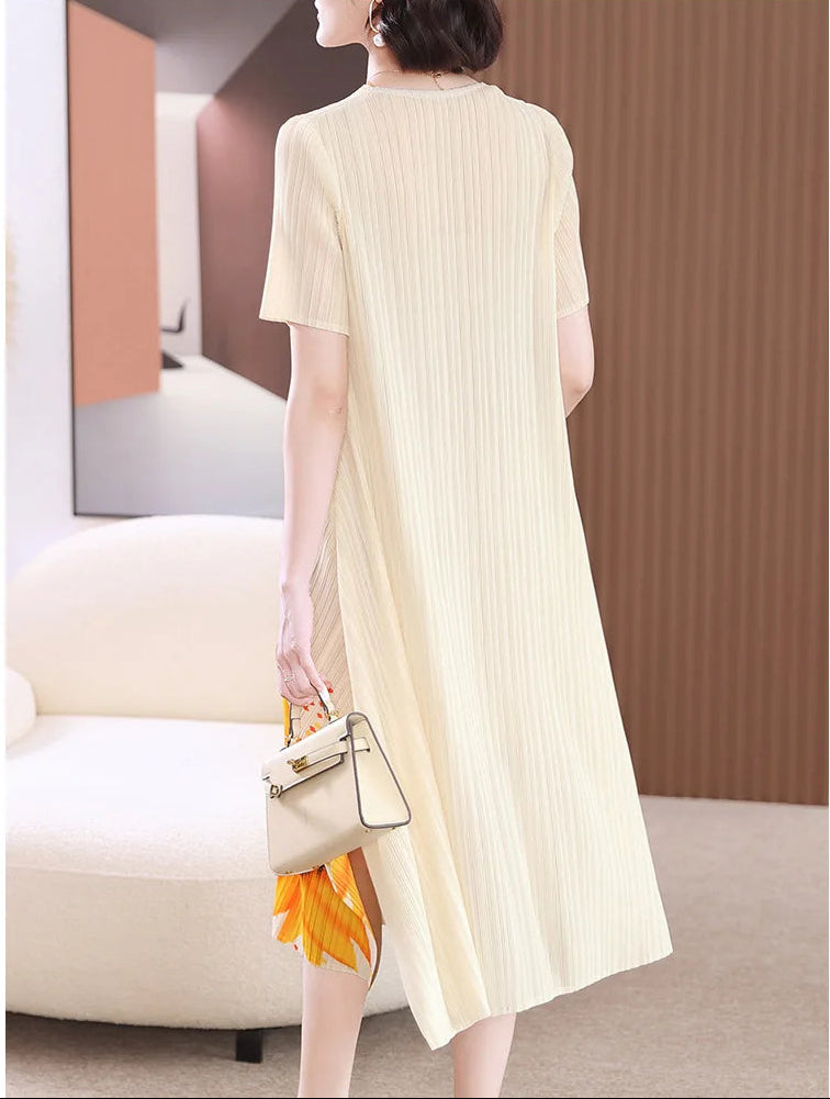 Miyake Pleated Sunflower Midi Dress