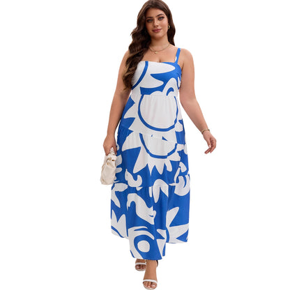 Plus Size Geometric Print Tiered Maxi Dress