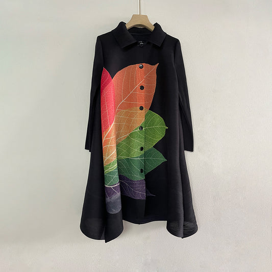 Miyake Pleated Color Block Long Sleeve Shirt Dress