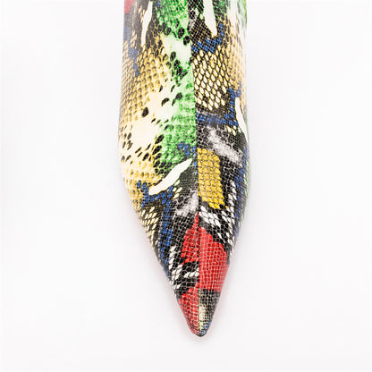 Snakeskin Pointed Toe Thin Heel Ankle-Boots