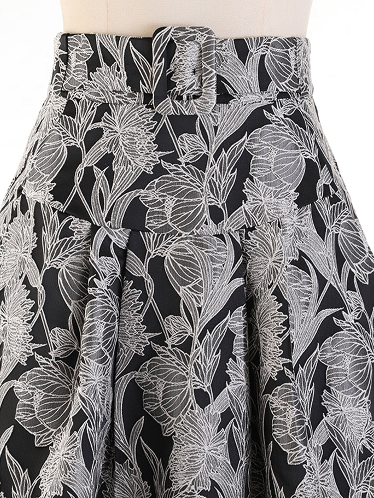 Floral High Waist A-Line Long Skirt