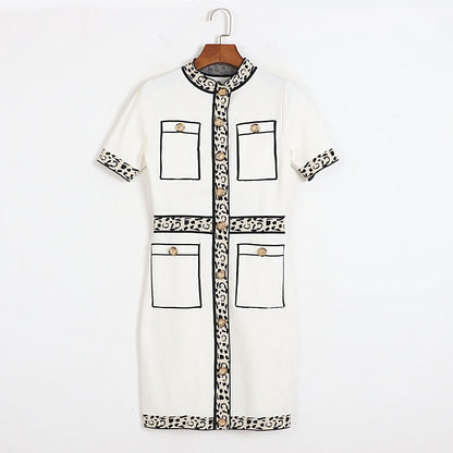 Leopard O-Neck Short Sleeve Sweater Dress