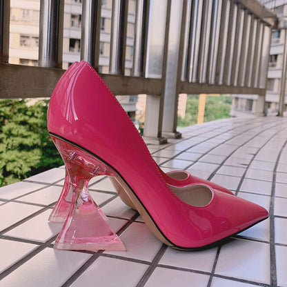 Pointed Toe Transparent Square Heel Shoes