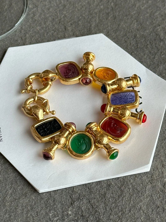 Chunky Colorful Retro Brass Bracelet