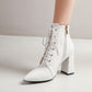 Cross Lace-Up Pointed Toe Ankle Boots