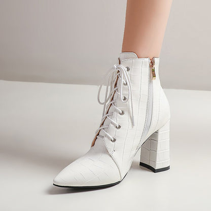 Cross Lace-Up Pointed Toe Ankle Boots