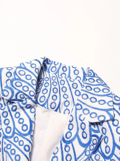 Embroidery Hollow Out Notched Collar Blazer