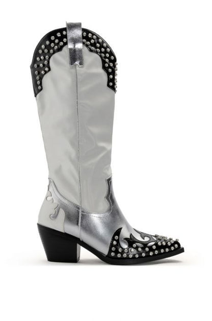 Crystal Embellished Patchwork Western Boots