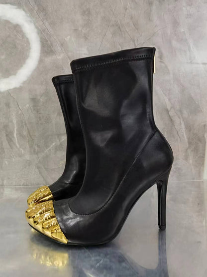 Gold Toe Stiletto Heel Mid-Calf Boots