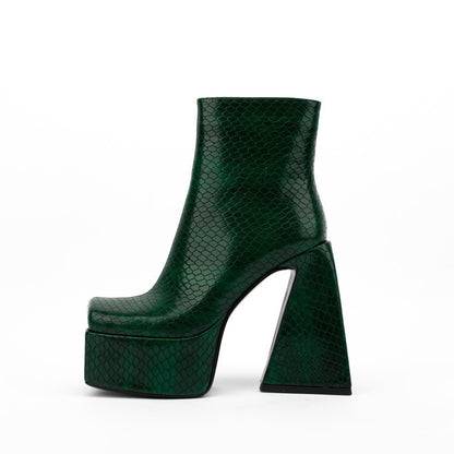 Square Toe Animal Pattern Chunky Heel Boots