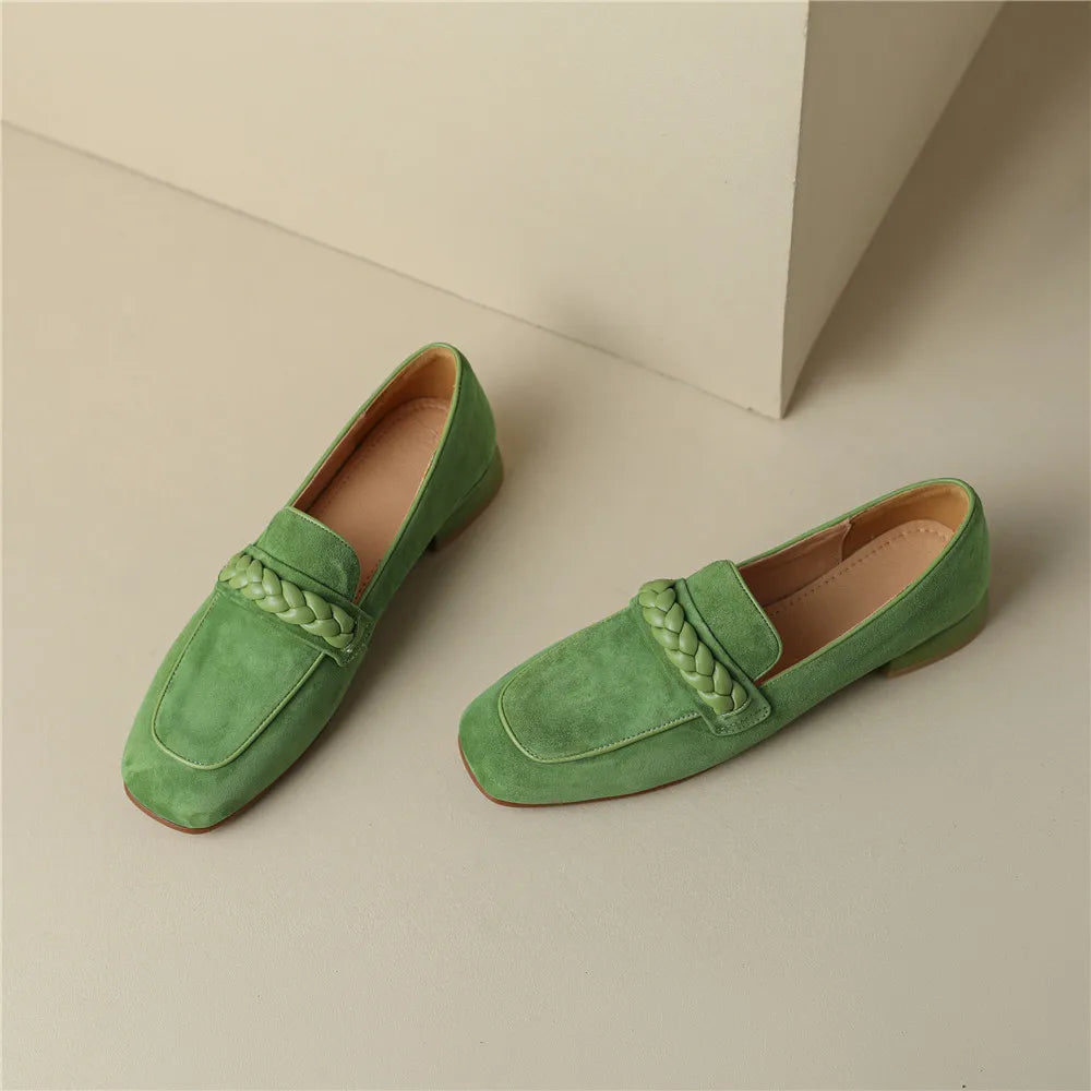 Woven Strap Round Toe Loafers