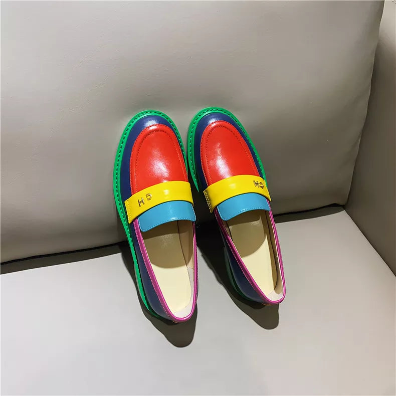 Color Block Round Toe Platform Loafers