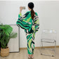 Miyake Pleated Printed Batwing Sleeve Midi Dress