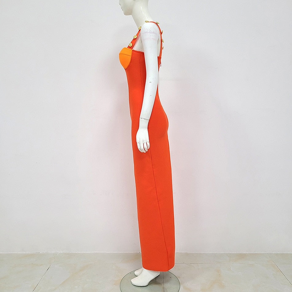 Color Block Sleeveless Bandage Maxi Dress